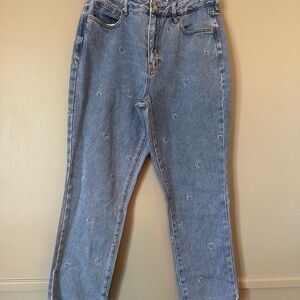 Women's Blue Jeans with Moon Pattern